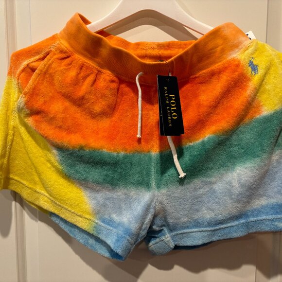 Women Polo Ralph Lauren Tie-Dye Drawstring Terry Swim Beach Board Shorts L XS - Picture 2 of 6